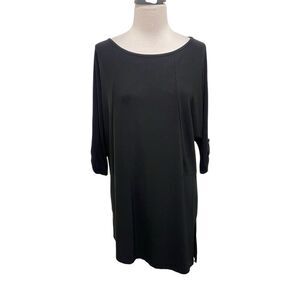 Clara Sun Woo Round Neck 3/4 Sleeve Stretchy Pullover Shift Dress Black Small